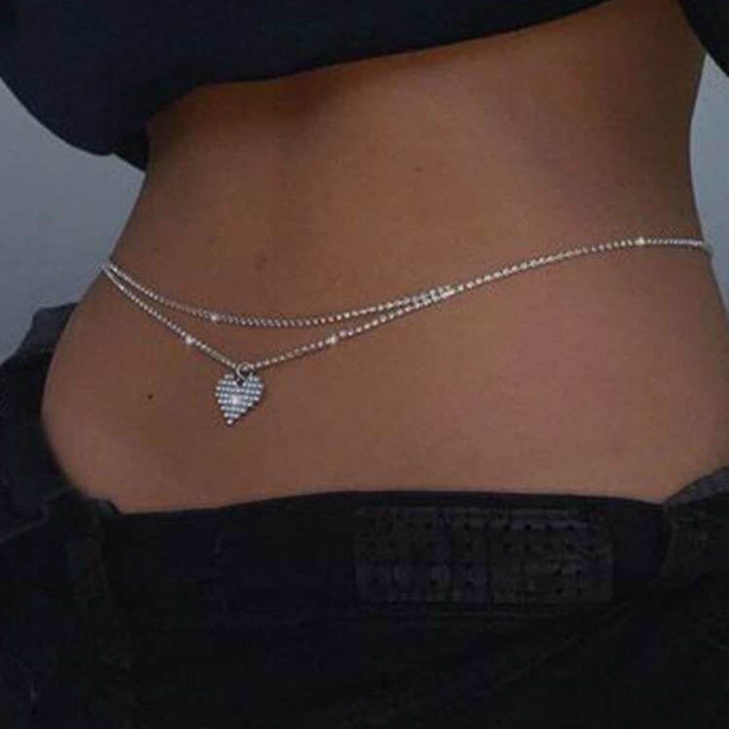 1pc Glamorous Rhinestone Heart Charm Waist Chain For Women For Body Decoration